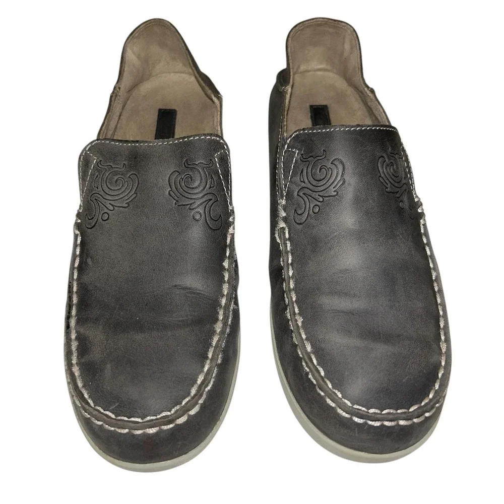 Olukai Nohea Nubuck Charcoal Gray Leather Slip On Loafers Womens 8 20174-VIPG
